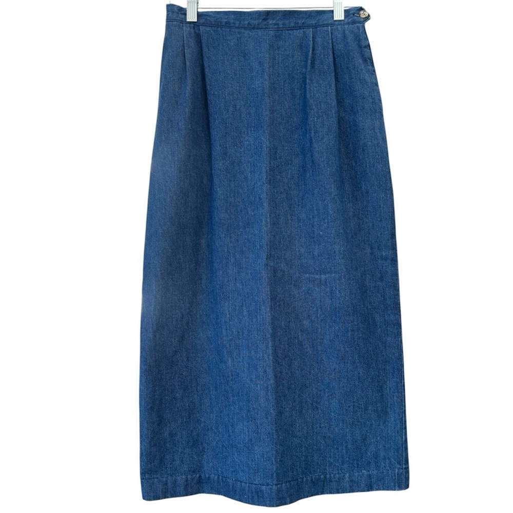 Talbots Vintage 90s Denim Skirt USA Made Retro High Waist Pleated Cotton Size 10 - Picture 9 of 14